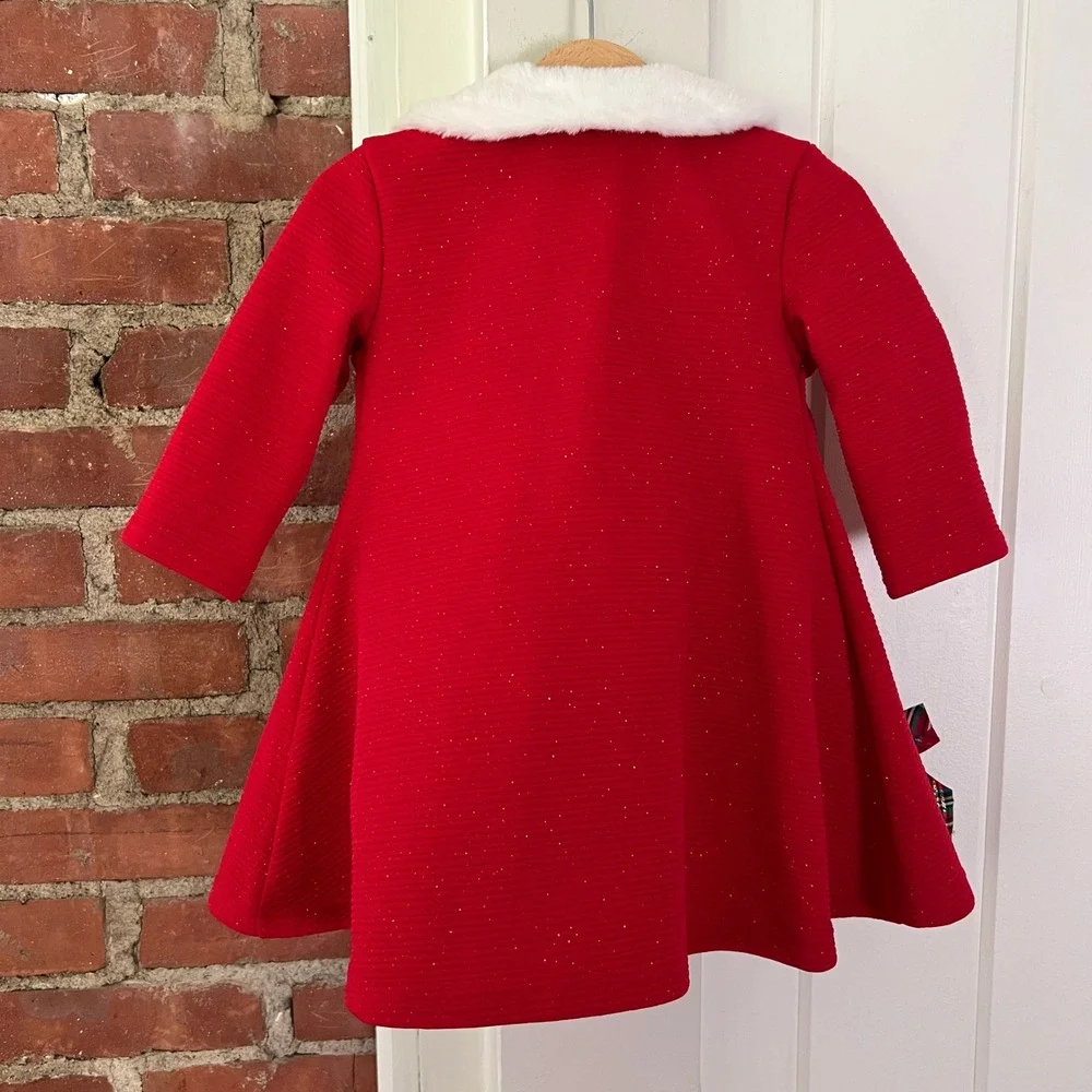 Blueberi Boulevard Baby 18M Christmas Plaid Dress Red Faux Fur Coat Holiday Set
